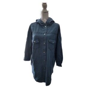 Aimeite Jean Button Down Shirt Jacket With Hood Sz XL